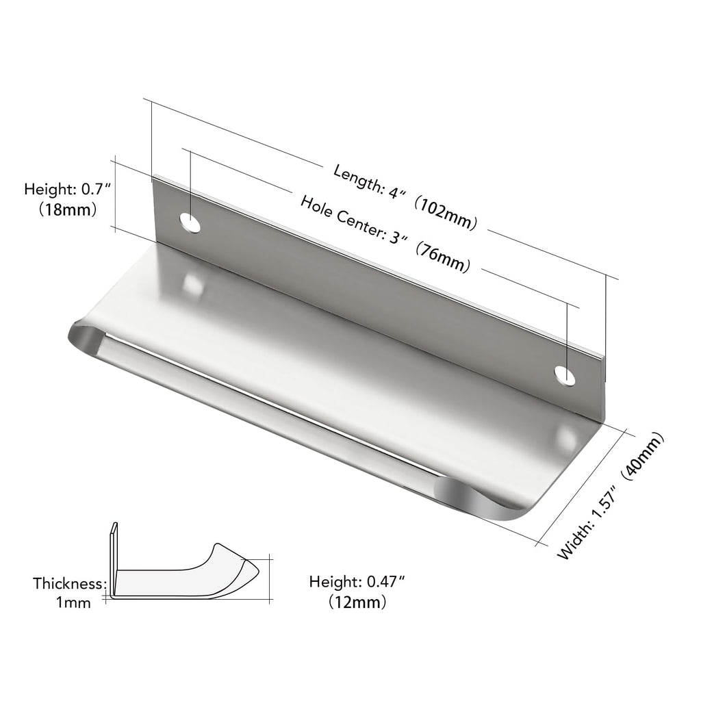 Brushed Nickel Cabinet Handles Finger Edge Pulls 4 Inch CC 6 Pack