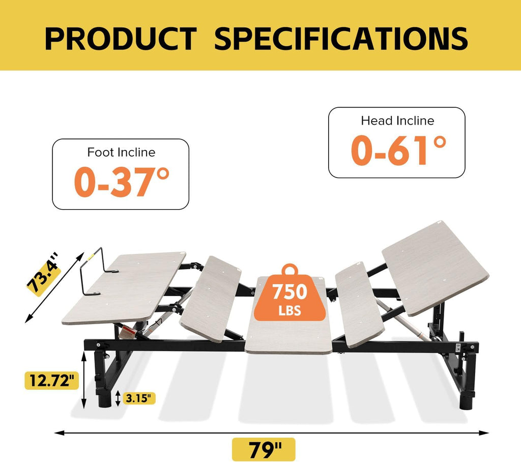 Electric Ergonomic Adjustable Bed Base King Size, Ultimate Adjustable Bed, Customizable Comfort, Independent Head