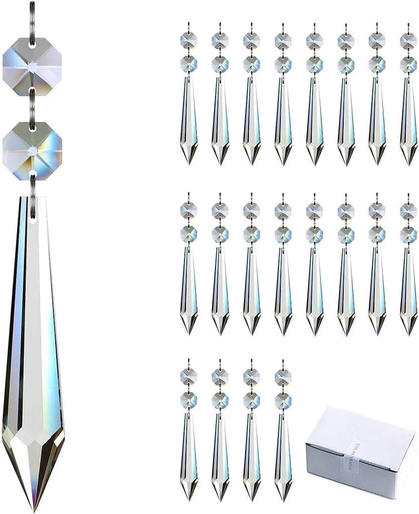 20pcs 76mm Chandelier Crystals Icicle Prisms Replacement Parts - Hanging Crystals Drop Glass Beads for Chandeliers