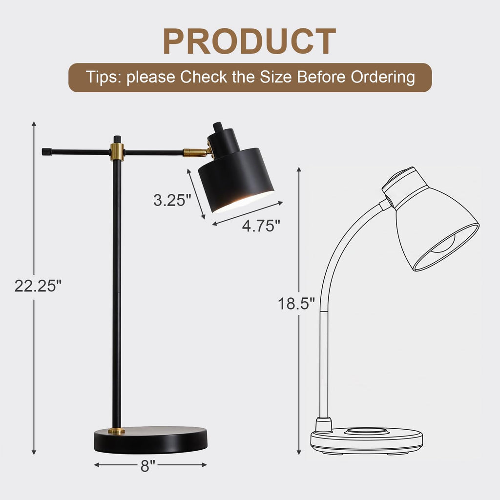 22.2" Modern Desk Lamp, Metal Table Lamp with LED Bulb, Adjustable Reading Lamps, Mid Century Task Lamp, Industrial