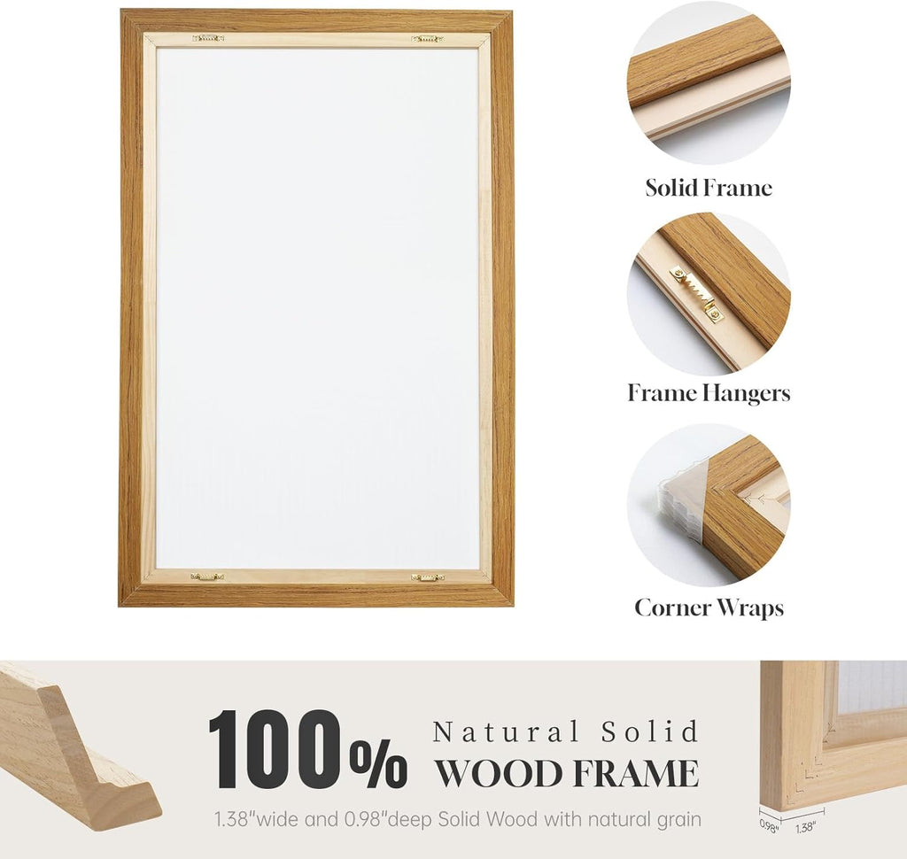 Framed Rustic Forest Animal Wall Art, 3 Piece Nature Landscape Deer Bear Fox Canvas Artwork for Modern Farmhouse