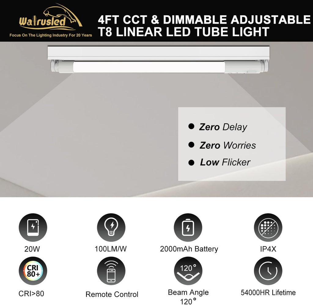 T8 LED Emergency Tube Light 4FT with Battery Backup,Remote,Dimmable,IP4X,CCT,10W,Fluorescent Tube Replacement 4