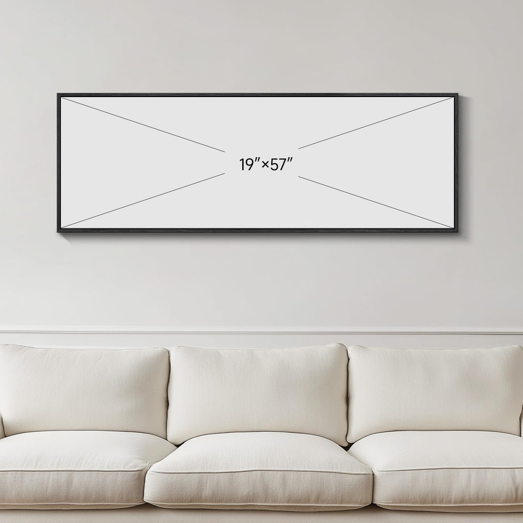 Large Framed Moody Abstract Landscape Wall Art, 60x20 In