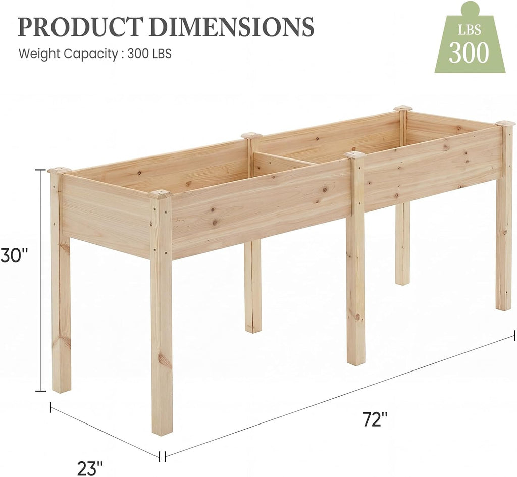 72x23x30 Inch Raised Garden Bed, Elevated Wood Planter Box with Legs | Elevated Garden Bed with Liner for Herbs
