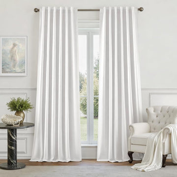 100% Blackout Faux Silk Curtains,Greyish White Noise Reduction Thermal Insulated Room Darkening Window Drapes, Luxury