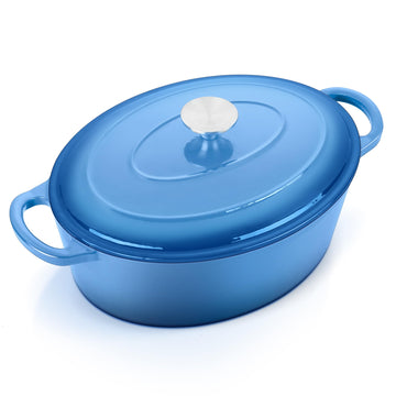 7QT Oval Dutch Oven Pot with Lid, Blue Enameled Cast Iron Dutch Oven