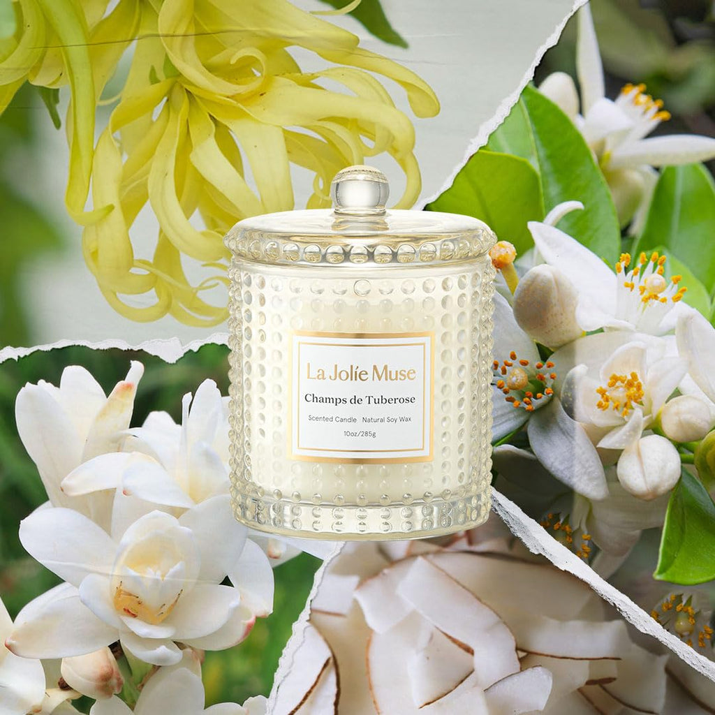 Tuberose Floral Scented Candles, Natural Soy, 55 Hrs