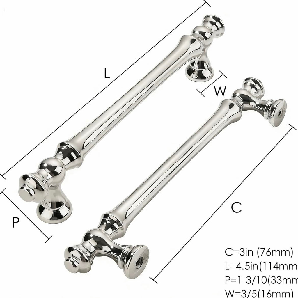 10 Pack 3 Inch(76mm) Polished Nickel Cabinet Pulls Drawer Pulls Kitchen Cabinet Hardware Zinc Pulls for Dresser