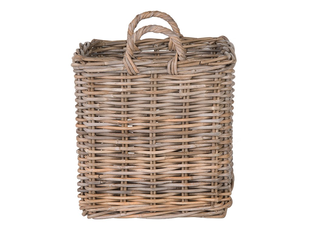 Kobo Square Rattan Decorative Storage Basket and Planter, Medium Size, Gray