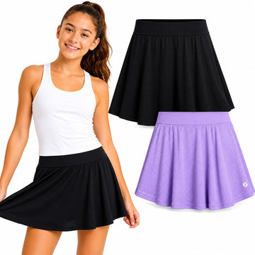 Girls 2 Pack Pull-On Mesh Skorts, Athletic Playwear, Elastic Waistband