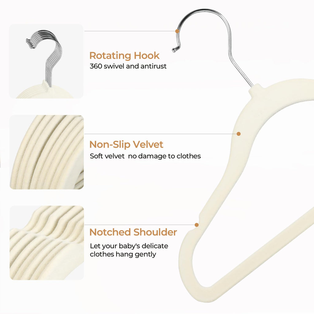 Velvet Baby Clothes Hangers 50 Pack 11.8 Inch Beige