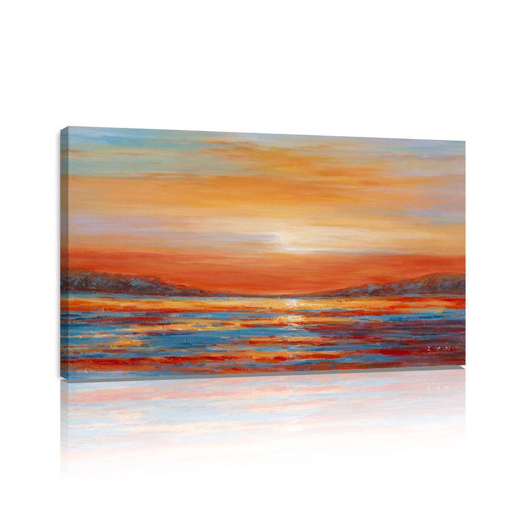 Colorful Ocean Sunset Abstract Beach Wall Art Orange Red Warm Sunrise Artwork Bathroom Wall Decor Large Beach Posters