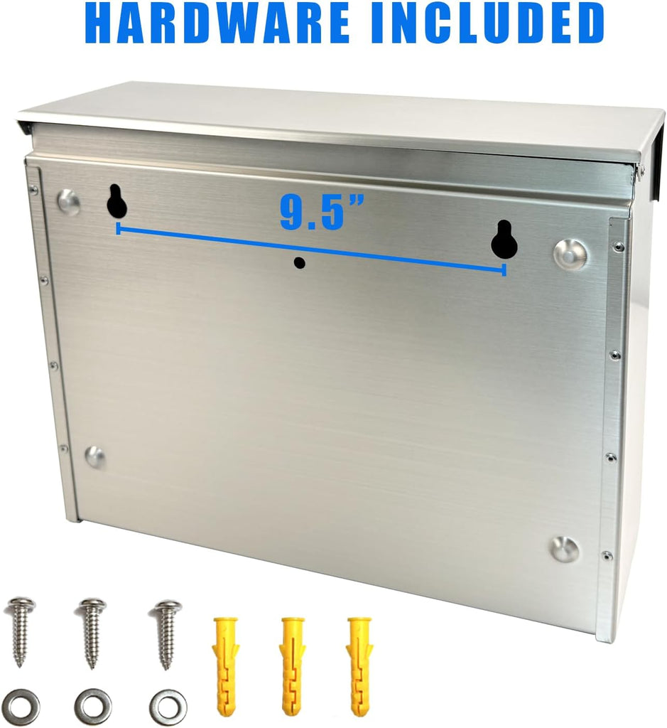 304 Stainless Steel Wall Mounted Mailbox Resistant Large Capacity Locking Outdoor Mailbox with Rainproof Design and