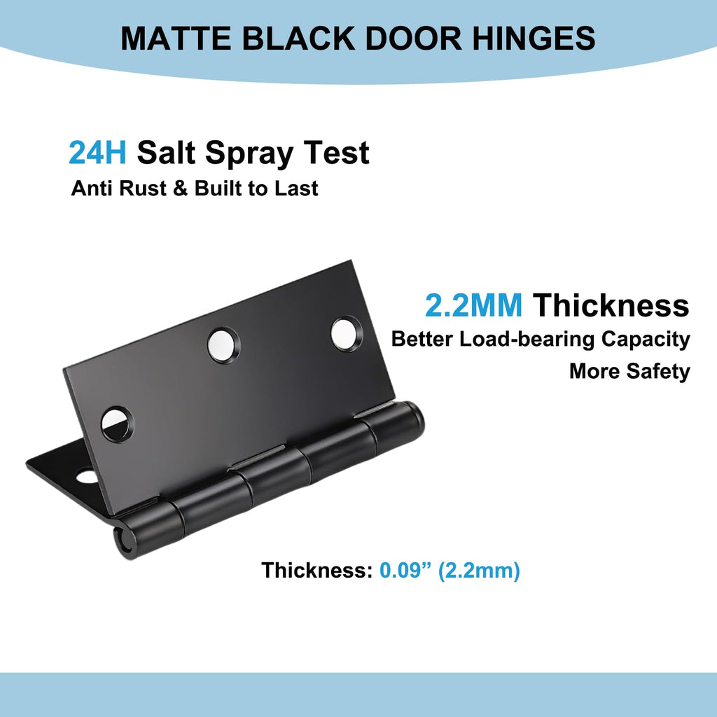 Matte Black Door Hinges, 3.5" x 3.5" Interior Door Hinges, 18 Pack