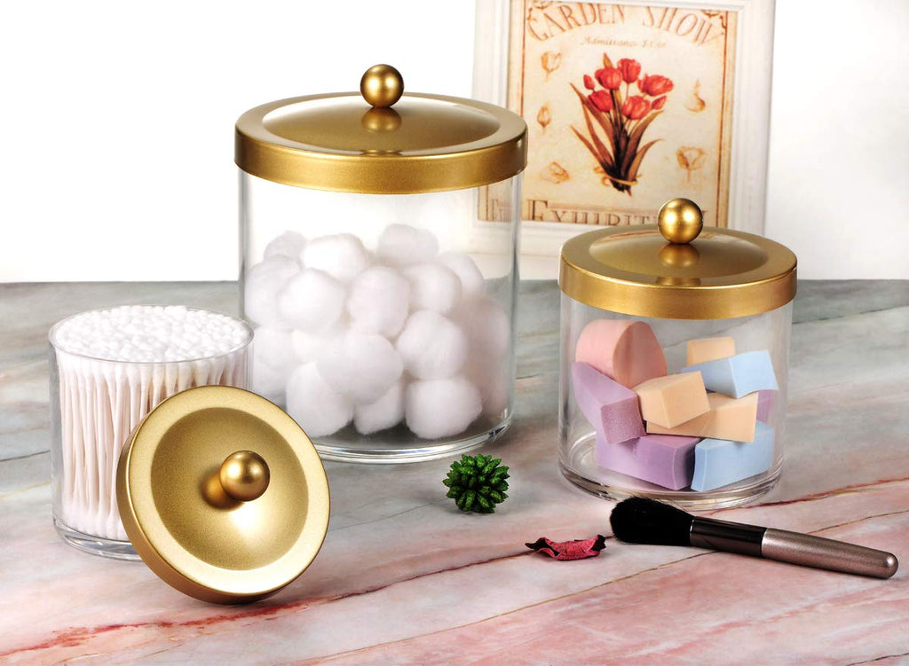 3Pack Large Plastic Apothecary Jars with Gold Metal Lids