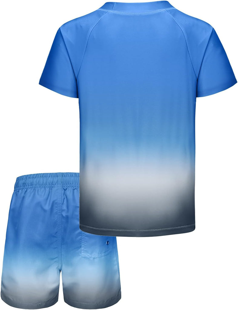 Boys Rash Guard Swimsuits Set for Boys Short Sleeve Swim Shirts with Trunks 2 Piece Quick Dry Swim Set