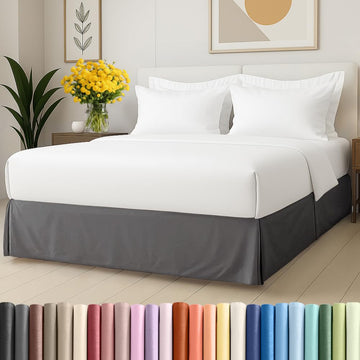 Pleated Bed Skirt - 3 Sided Pleated Bed Skirt - 12 Inch, Dark Grey