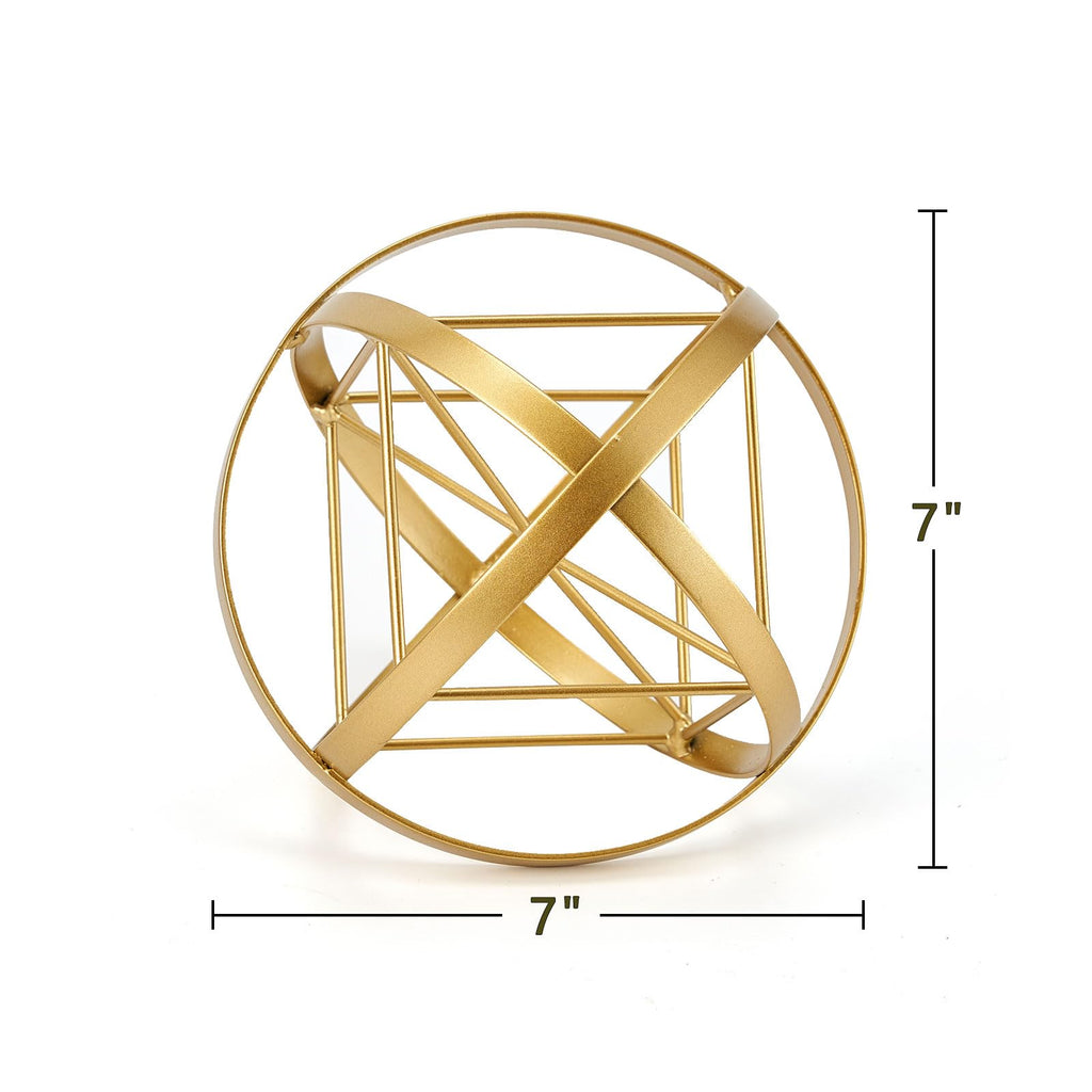 7" Gold Decorative Sphere, Geometric Sculpture Tabletop Decorative Balls