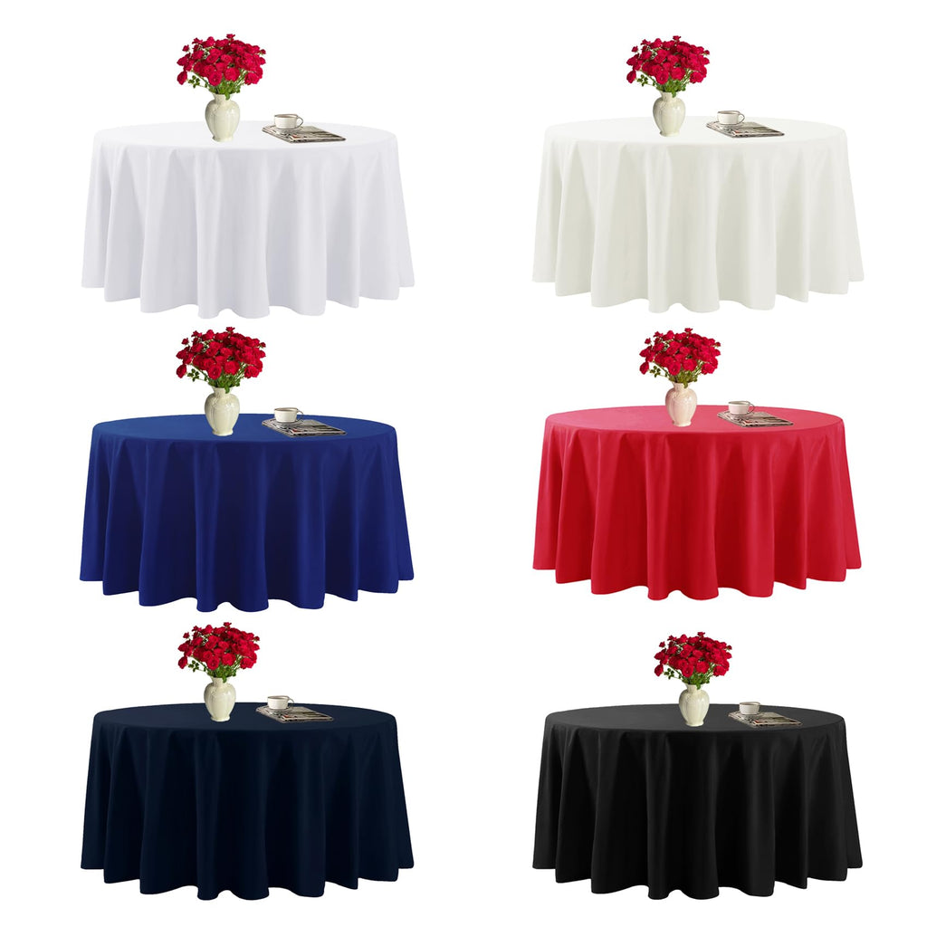 6 Pack Round Tablecloth, 108 Inch, Stain Resistant and Wrinkle Polyester Table Cloth, Fabric Table Cover Dining