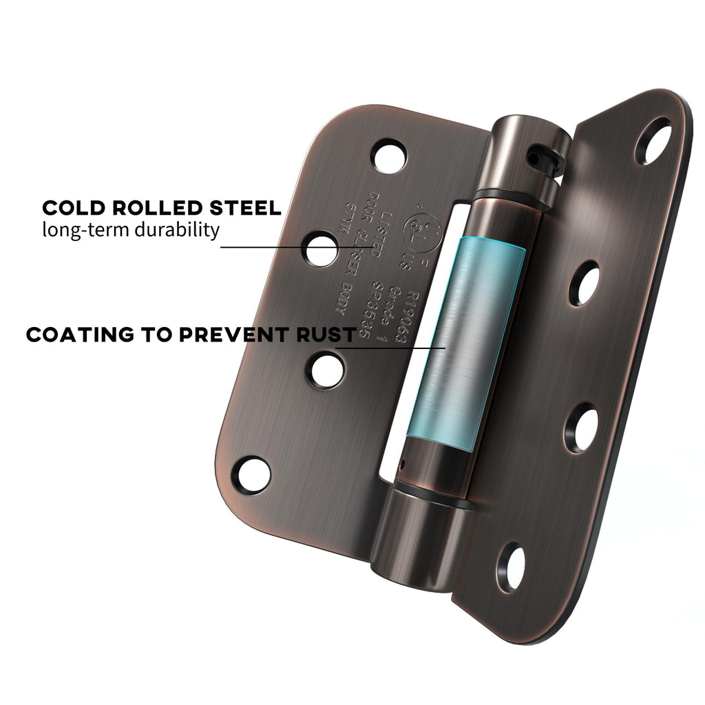 2 Pack Oil Rubbed Bronze Spring Hinges 4in 5/8" Radius Corners