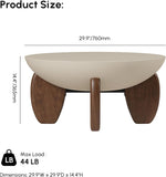 Round Concrete Coffee Table with Premium Walnut Ash Wood Legs, Modern Minimalist Cement Finish Center Table