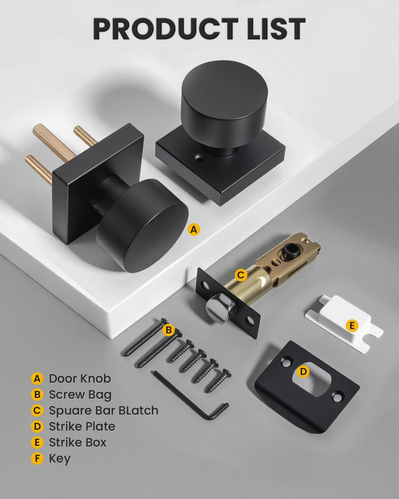 Matte Black Passage Door Knobs Interior, Zinc Alloy Matte Black Door Knob , Non-Locking Function
