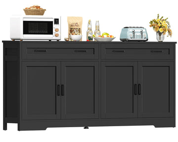63" Buffet Cabinet with Storage, Sideboard Cabinet with 2 Adjustable Shelves and 4 Doors, Modern Farmhouse Coffee Bar