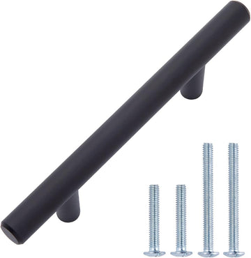 Euro Bar Cabinet Handles, Drawer Pulls, 5.38-inch Length, 3-inch Hole Center, 1/2-inch Diameter, Matte Black, 10-Pack