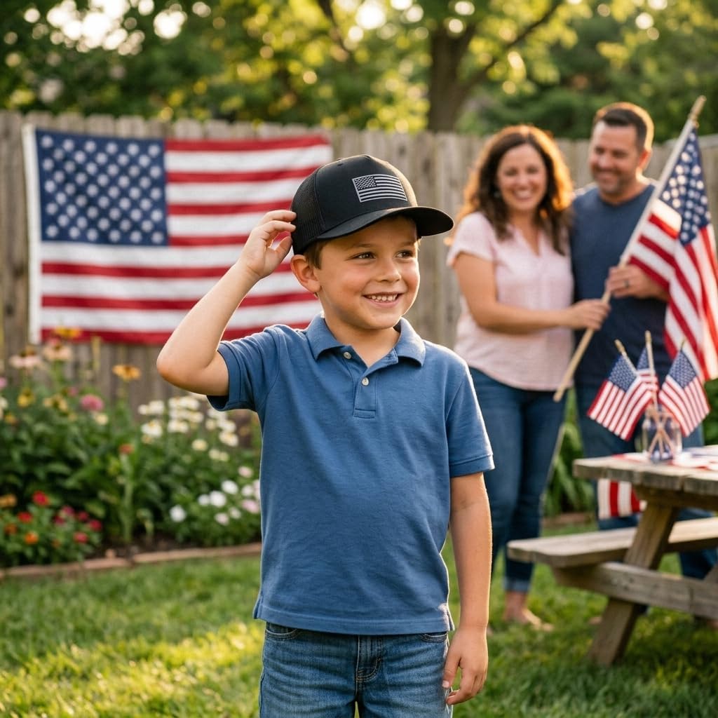 Youth Boys American Flag Trucker Hat, Kids Snapback