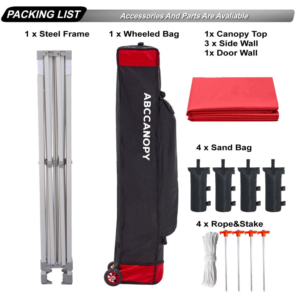 Easy Pop Up Canopy Tent with Sidewalls Commercial -Series, Red