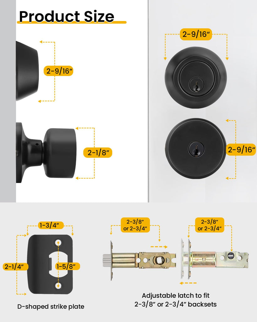 Matte Black Entry Door Locksets with Deadbolt 1 Pack