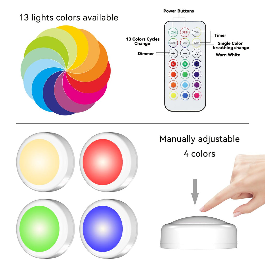 LED Puck Lights with Remote, AA Battery Powered Operated, 6 Pack