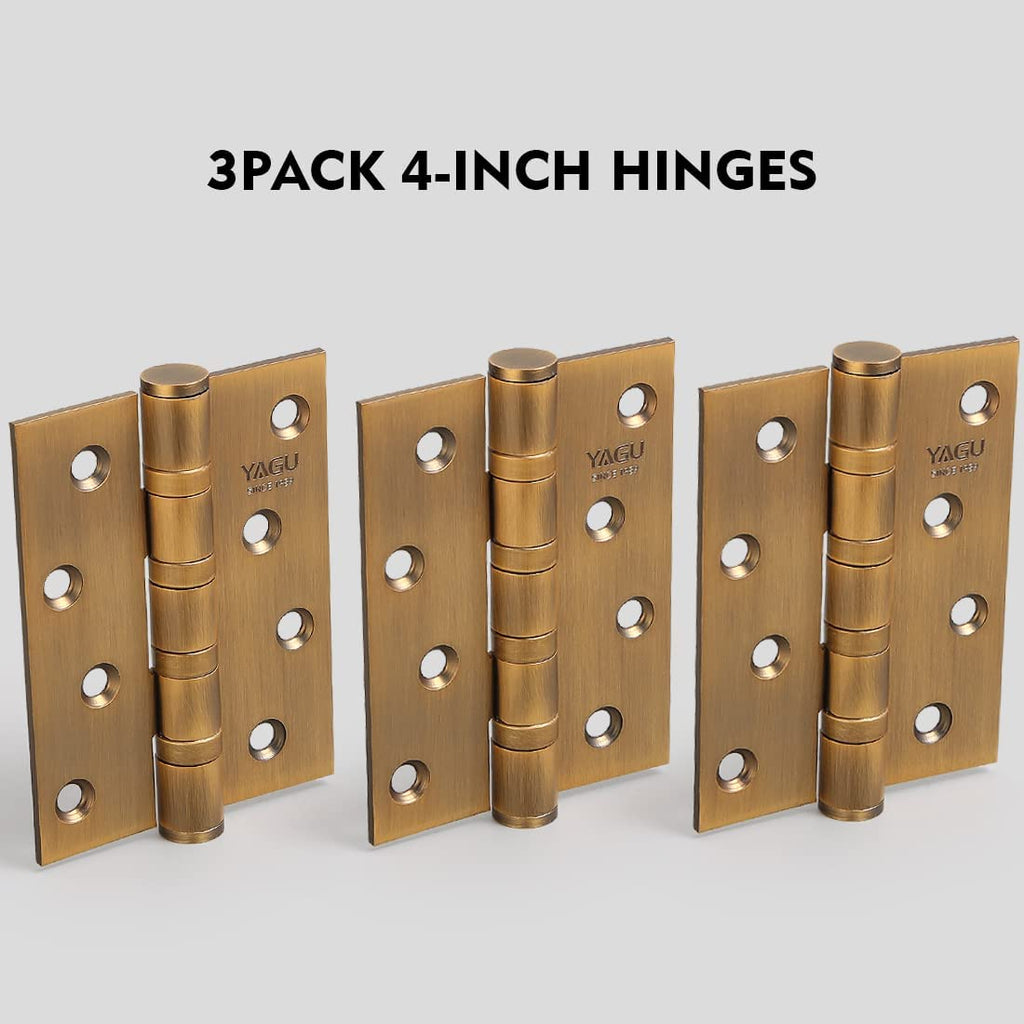 3 Pack 4'' Door Hinges Antique Brass 4 x 3 Inch - Square Corners Stainless Steel Heavy Duty Ball Bearing Hinges for