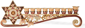 9.25 Inch Long Hand Painted Enamel Candelabra Embellished with a Star of David Design and Embellished with Gold