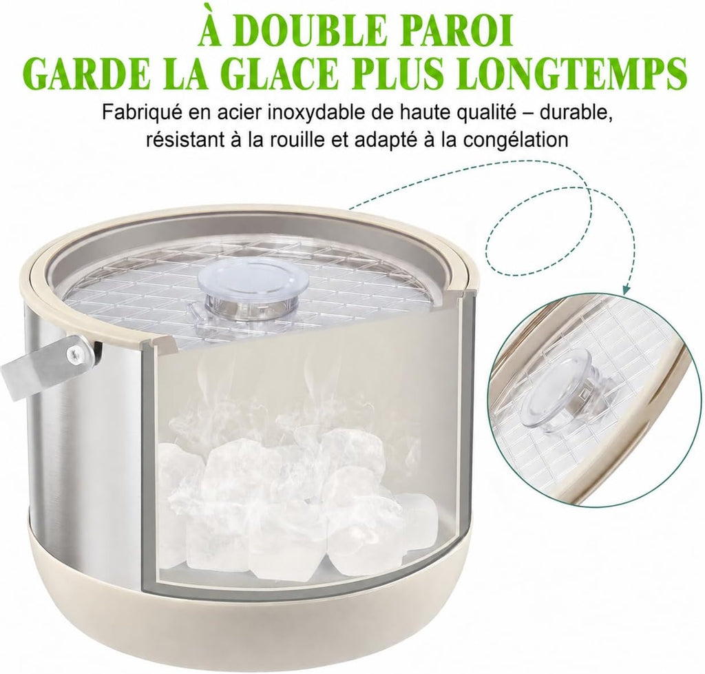 5QT/4.8L Insulated Ice Bucket for Parties, Hangable Scoop & Lid, White