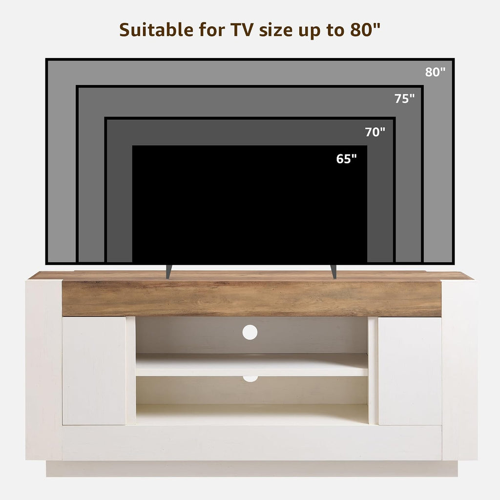 Modern 70" TV Stand, Entertainment Center for TVs Up to 80", Media Console with Large Open Storage & Side Cabinets