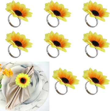 Sunflower Napkin Rings - Rustic Farmhouse Napkin Holders for Weddings, Dinner Parties, and Family Gatherings - Set of 8
