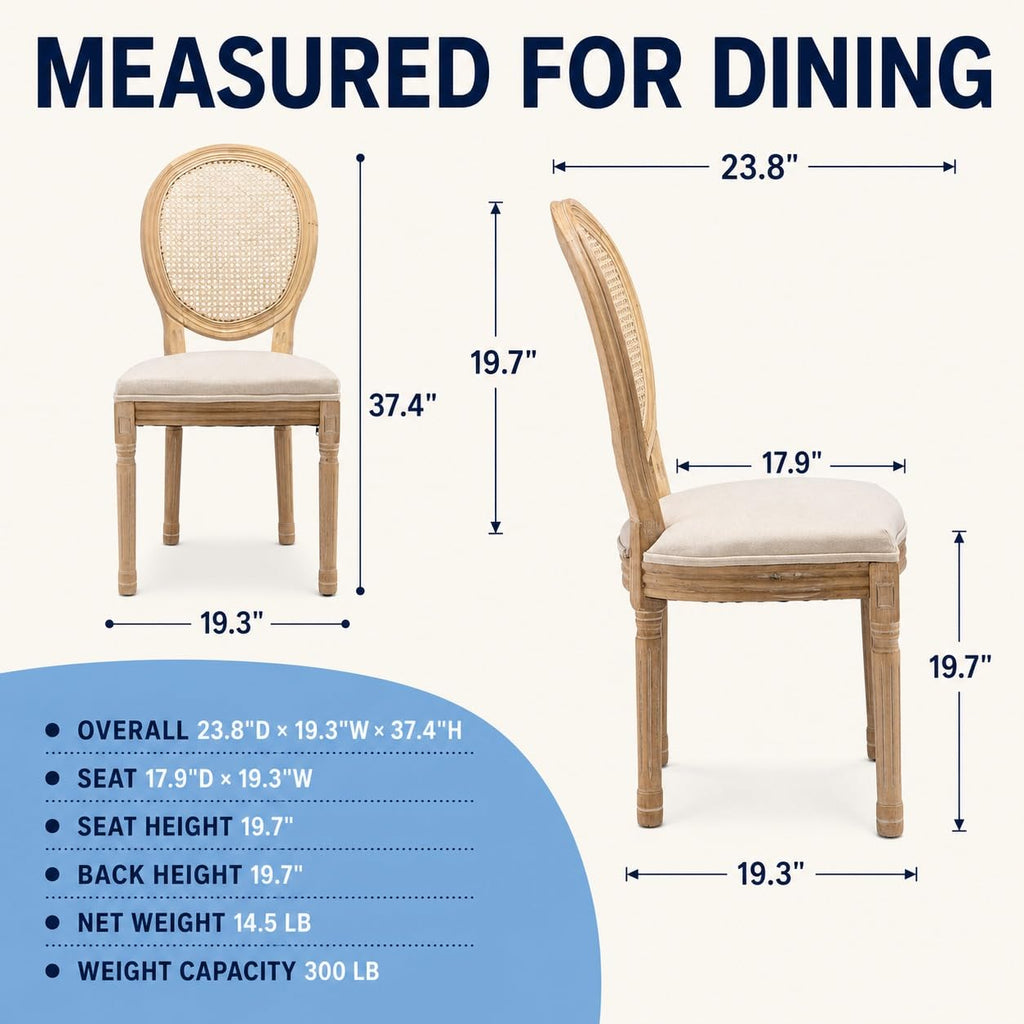 French Country Dining Chairs Set of 6, Cream Kitchen & Dinning Chairs Set of 6, Ivory Rattan Dining Chairs, Cane