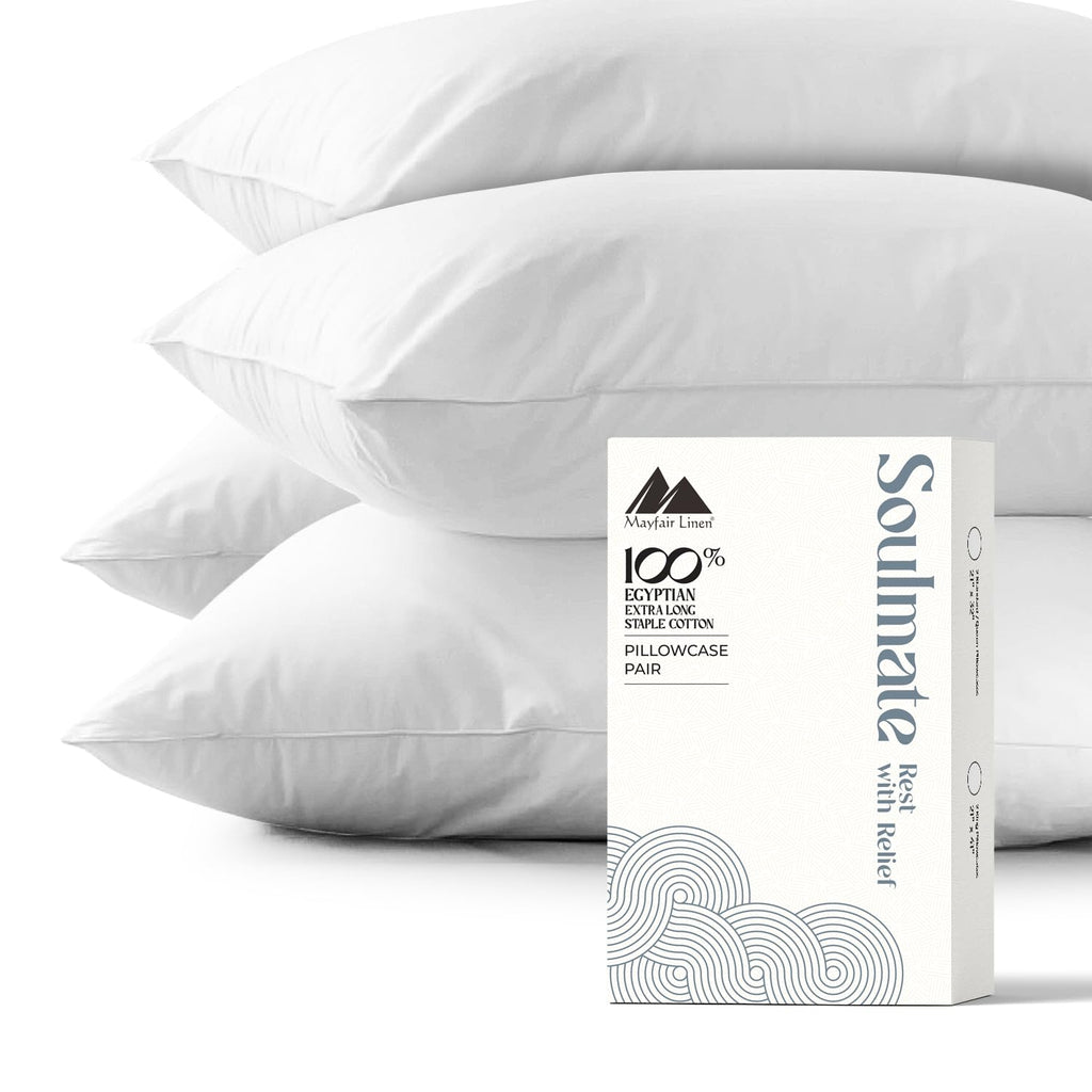 100% Egyptian Cotton Pillow Cases Queen Size Set of 4 - Luxury 500 Series Soulmate Collection Cotton Pillowcases