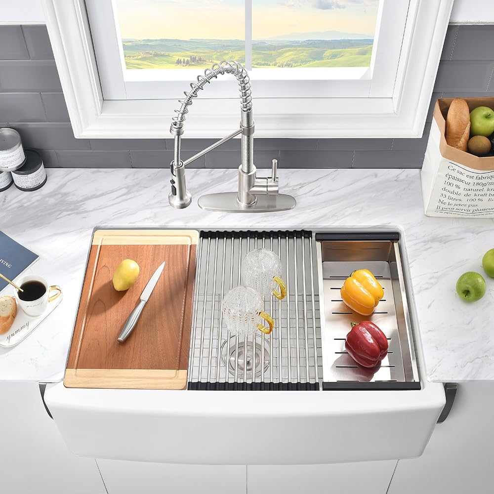 33 White Farmhouse Sink Workstation Apron Front Farm Sink Fireclay | 33x21 White Fireclay Farmhouse Kitchen Sink