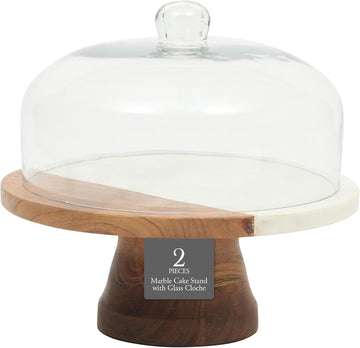 Ridgehaven 10" Marble & Wood Cake Stand, Serving Platter, Charcuterie Board, and Center Piece Home Décor With Glass