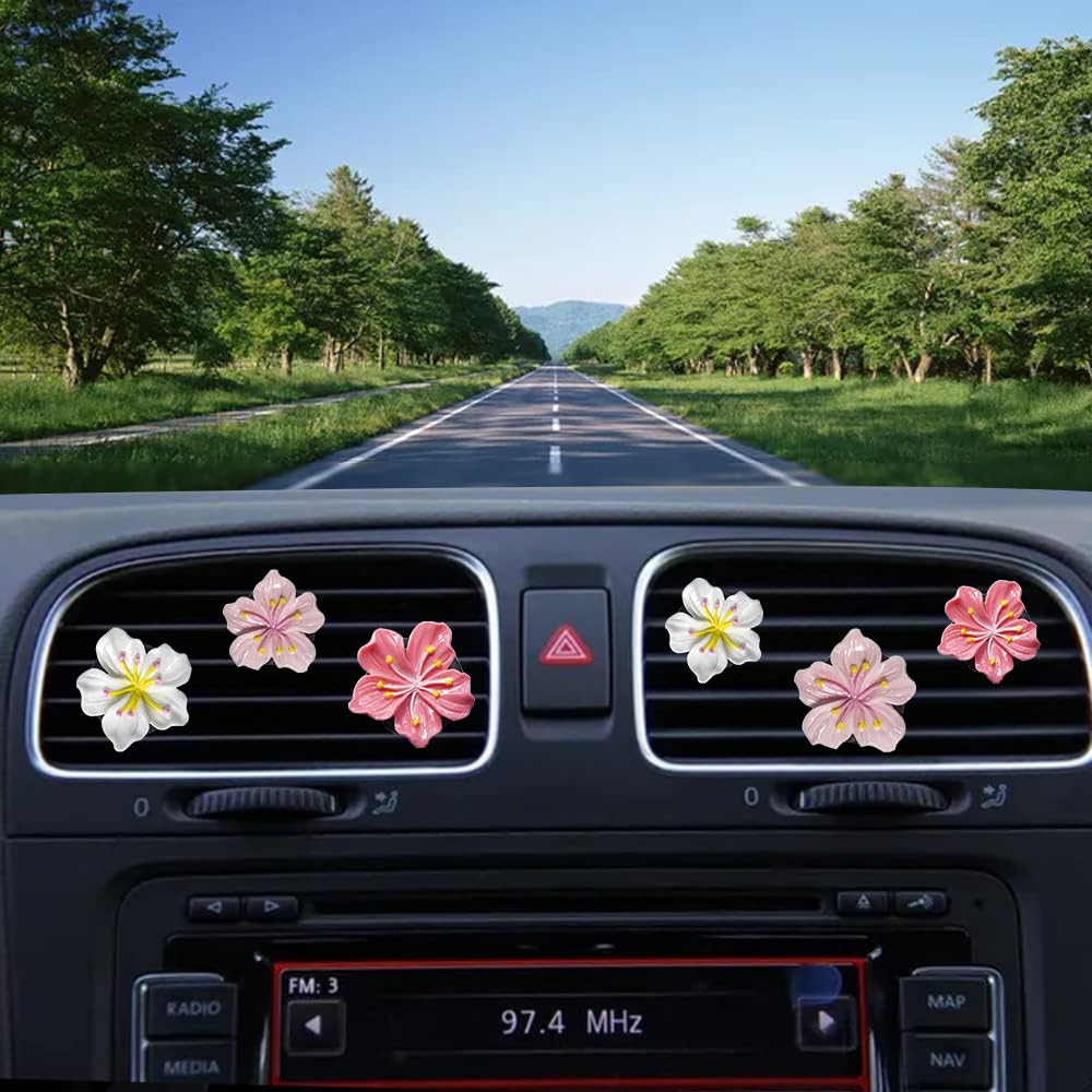 Cute Car Air Fresheners Vent Clips 6 PCS, Flower Air Vent Clips Pink Car Accessories Interior Aesthetic Women
