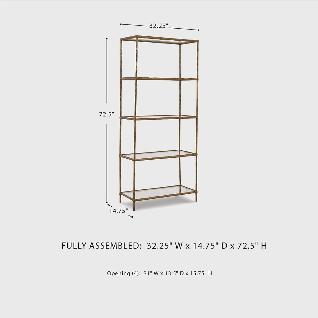 Ryandale Modern 5 Shelf Bookcase, Antique Brass Finish