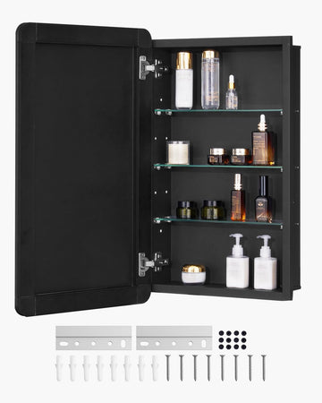 Medicine Cabinet, 16.5 x 27.5 inch, Medicine Cabinet with Mirror, Aluminum Frame Bathroom Wall Cabinet, 3-Layer