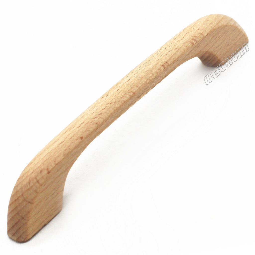 Beech Wood Cabinet Furniture Drawer Pulls Handles, 5" Hole Centers