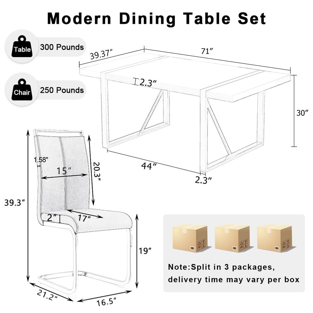 White Dining Table Set for 8, 71'' Kitchen Table and White Leather Dining Chairs Set of 8, 9 Piece Dining Room Table