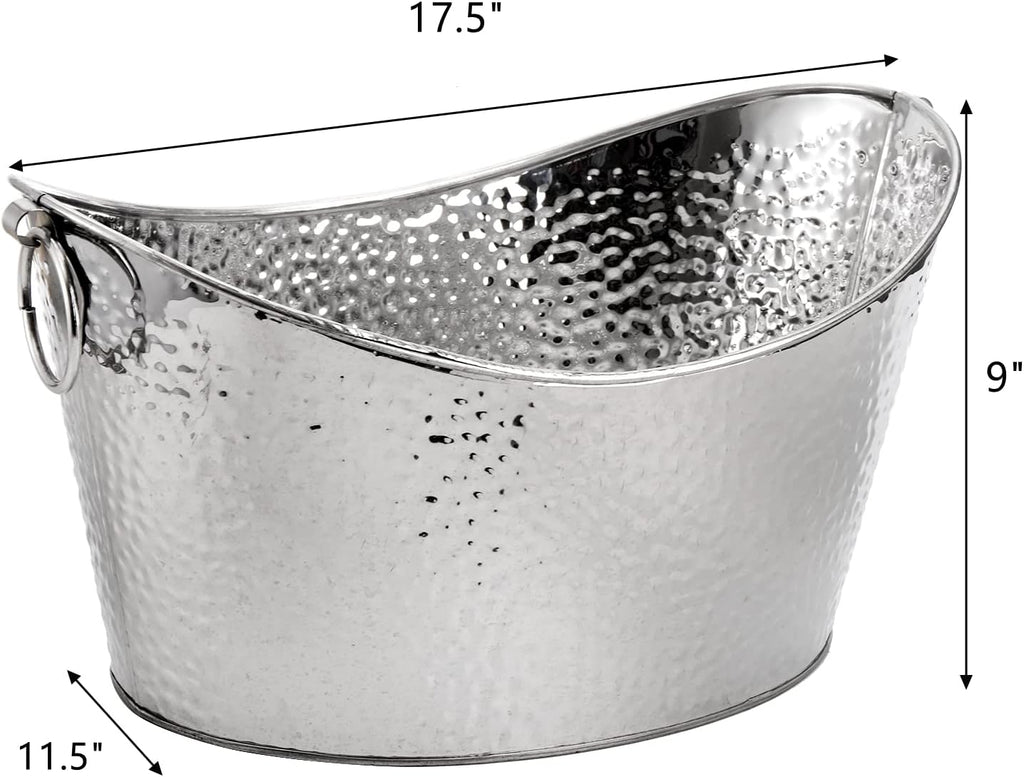 3 Gallon/12L Stainless Steel Beverage Tub, Large Galvanized Ice Bucket with Handles, Hammered Metal Drink Bucket