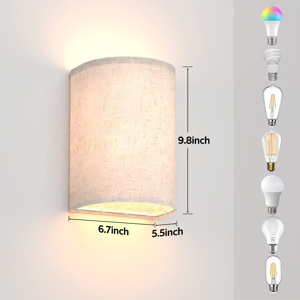 Hardwired Wall Lights Set of 2 with Wall Lamps Fabric Shade,Farmhouse LED Sconce Wall Lighting, Wall Mount Lights