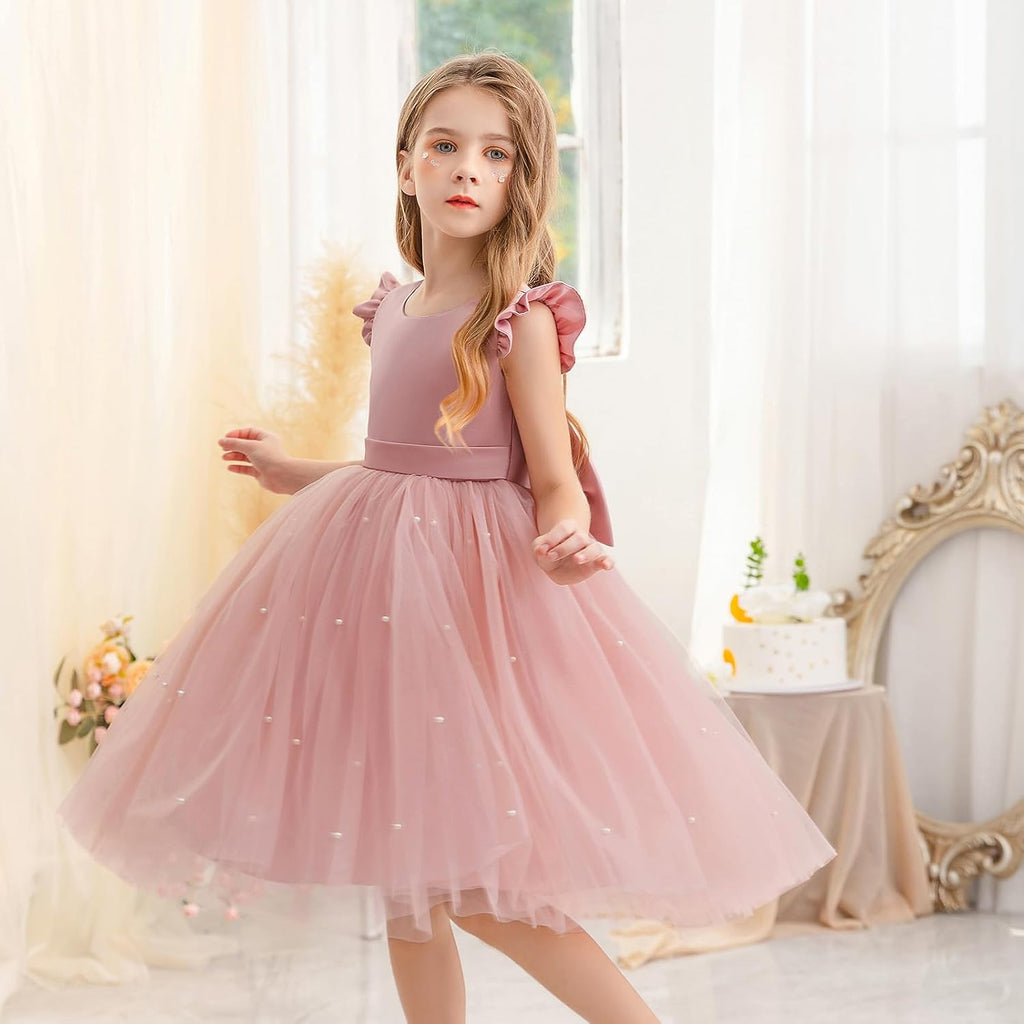 Flower Girl Dress Wedding Guest Ruffle Tulle Satin Party Birthday Princess Dresses Pageant Gown Kids Short