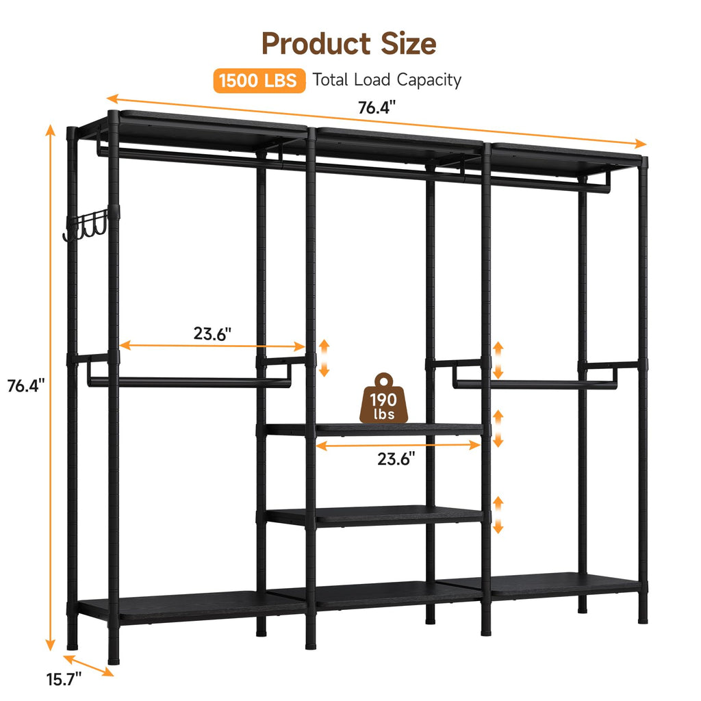 M3 Heavy Duty Closet System Organizer, Freestanding Wardrobe Rack